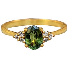 Green Sapphire Ring, Womens Sapphire Ring, Diamond Engagement Ring in Rose Gold