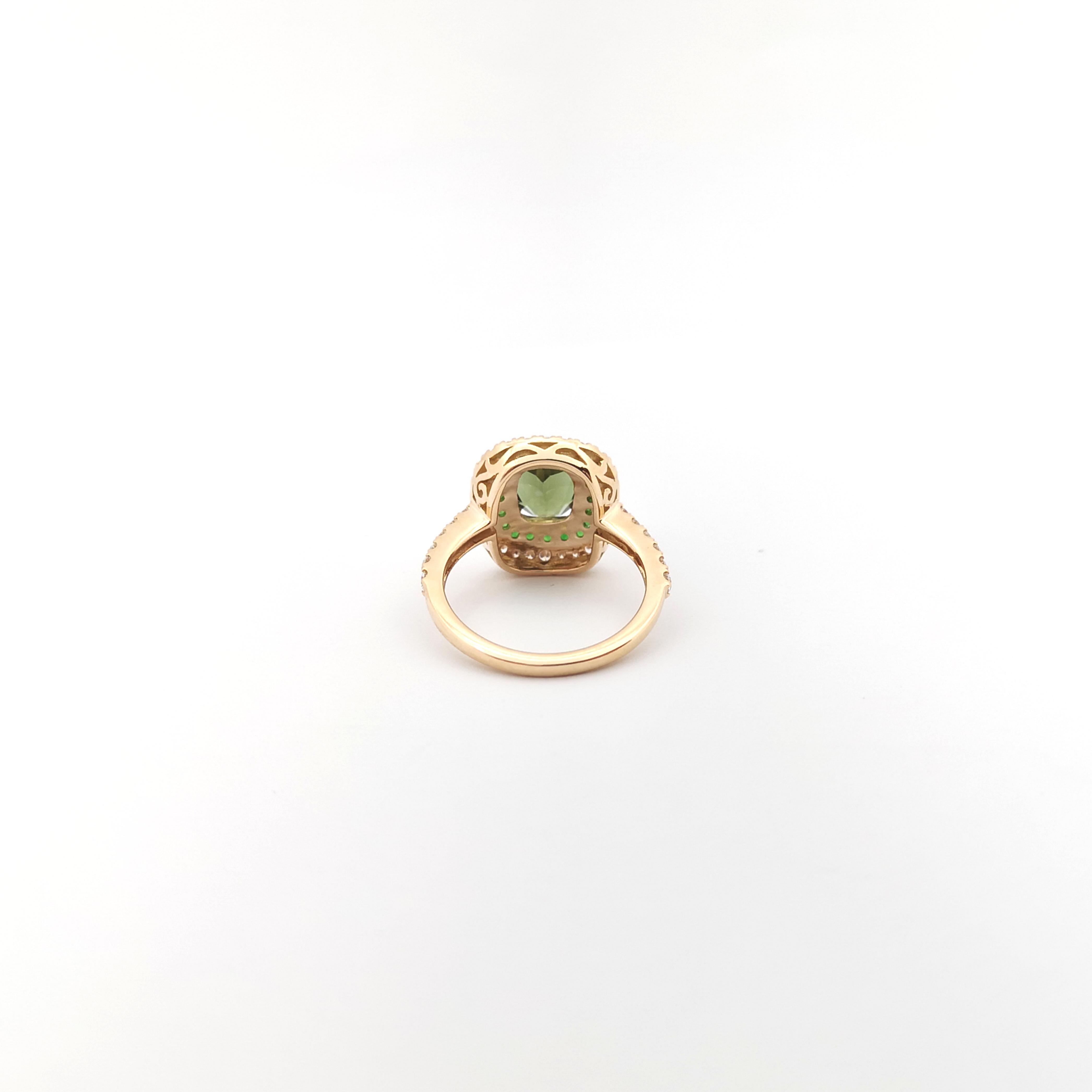 Green Sapphire, Tsavorite and Diamond Ring set in 18K Rose Gold Settings For Sale 4
