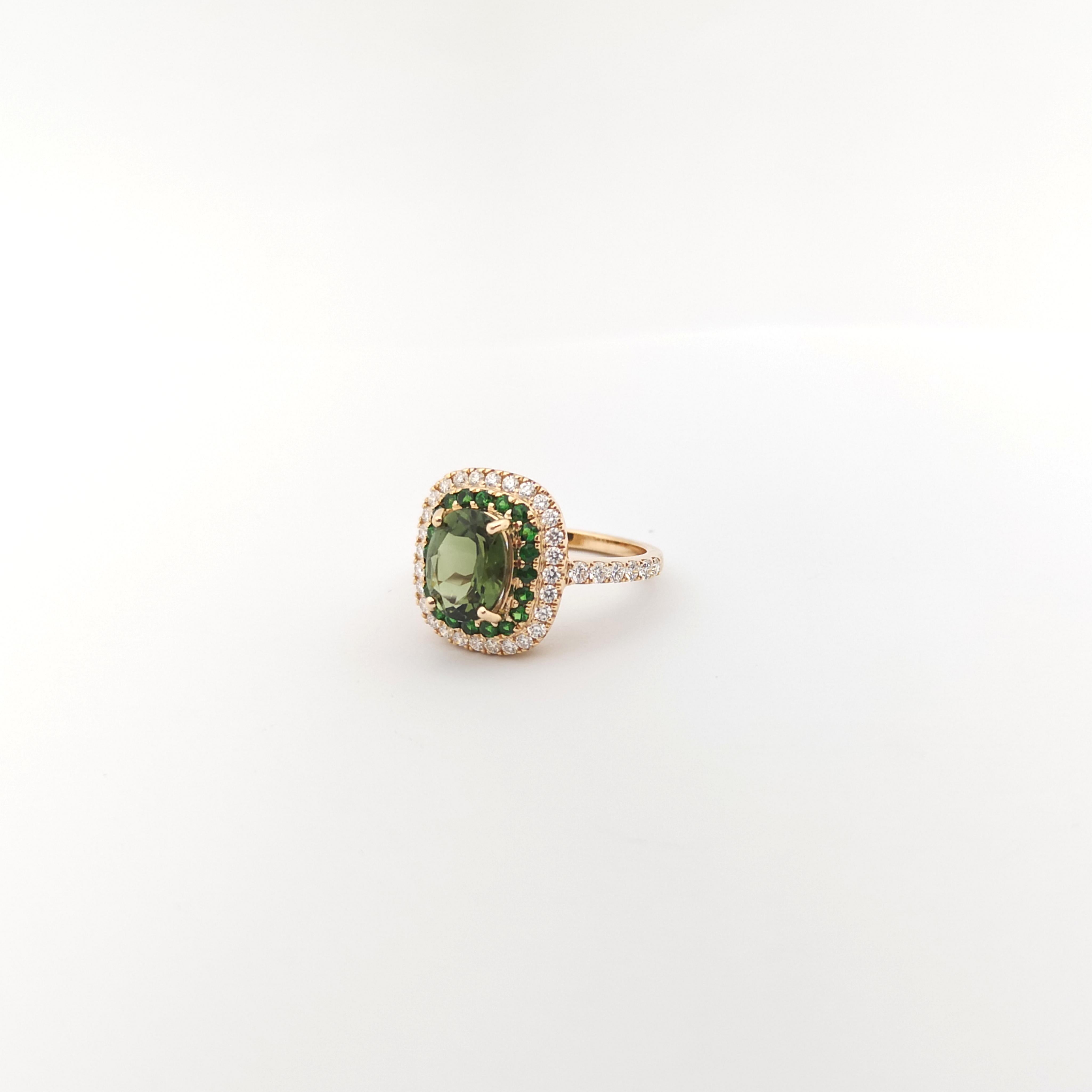Green Sapphire, Tsavorite and Diamond Ring set in 18K Rose Gold Settings For Sale 1