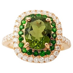 Green Sapphire, Tsavorite and Diamond Ring set in 18K Rose Gold Settings