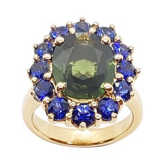 Green Sapphire with Blue Sapphire Ring Set in 18 Karat Rose Gold Settings