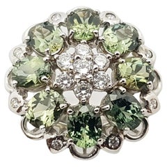 Green Sapphire with Cubic Zirconia Ring set in Silver Settings