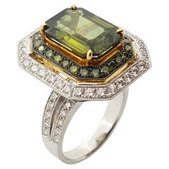Anello con zaffiro verde, diamante e diamante verde trattato Oro bianco 18 carati
