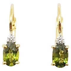 Green Sapphire with Diamond Earrings Set in 18 Karat Gold Settings
