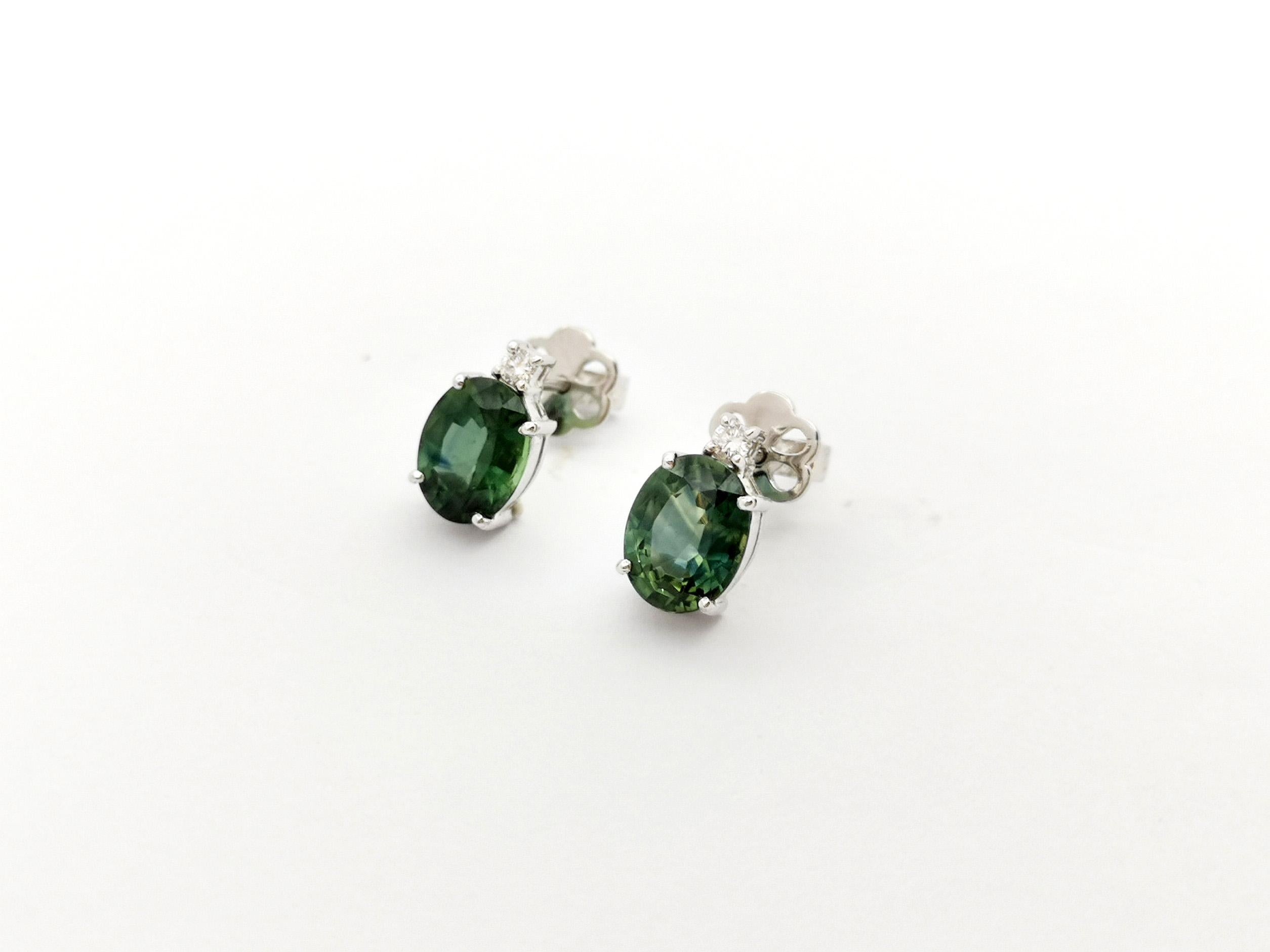 Women's Green Sapphire with Diamond Earrings set in 18K White Gold Settings For Sale