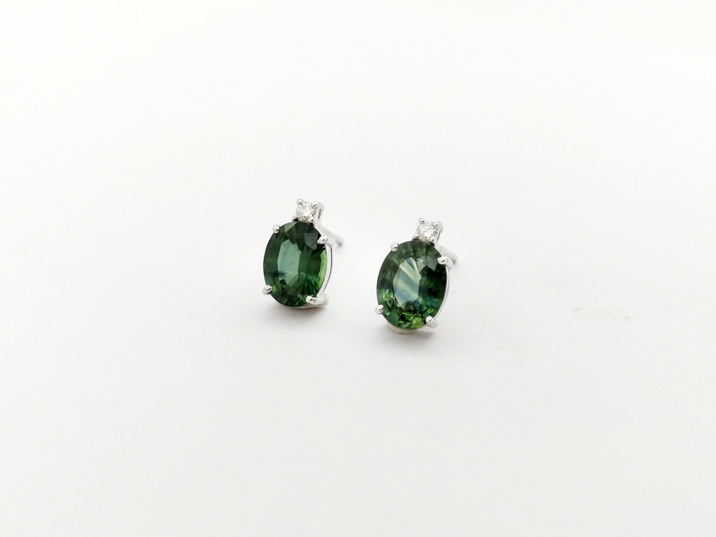 Green Sapphire with Diamond Earrings set in 18K White Gold Settings For Sale 1