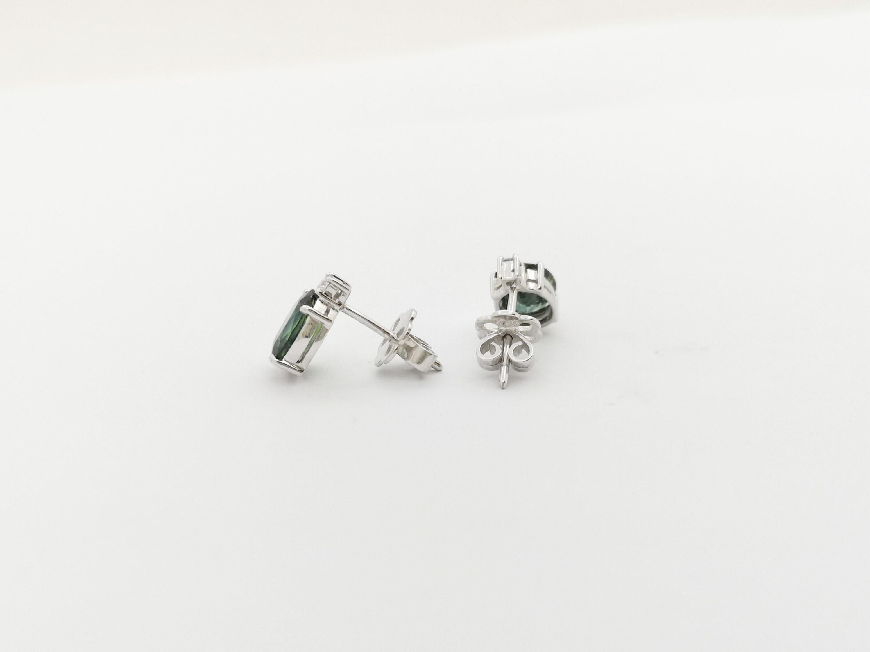 Green Sapphire with Diamond Earrings set in 18K White Gold Settings For Sale 2