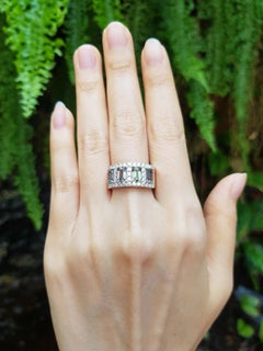 Green Sapphire with Diamond Ring Set in 18 Karat Rose Gold Settings