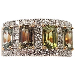 Green Sapphire with Diamond Ring Set in 18 Karat Rose Gold Settings