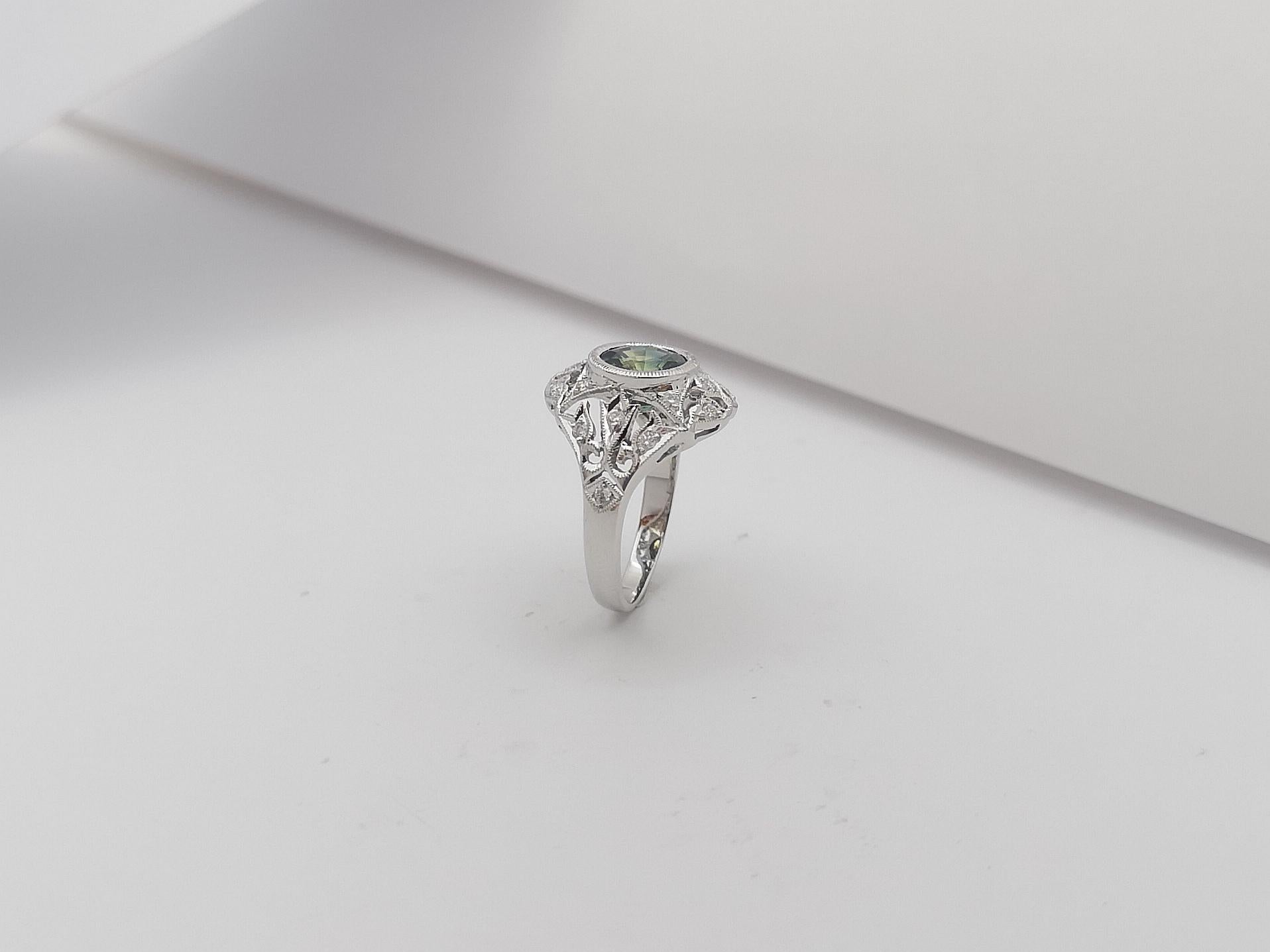 Green Sapphire with Diamond Ring Set in 18 Karat White Gold Settings For Sale 11