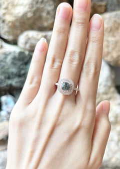 Certified Unheated Green Sapphire with Diamond Ring set in 18K Rose Gold