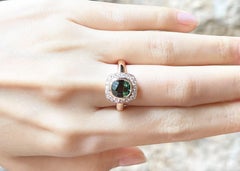 Green Sapphire with Diamond Ring set in 18K Rose Gold Settings