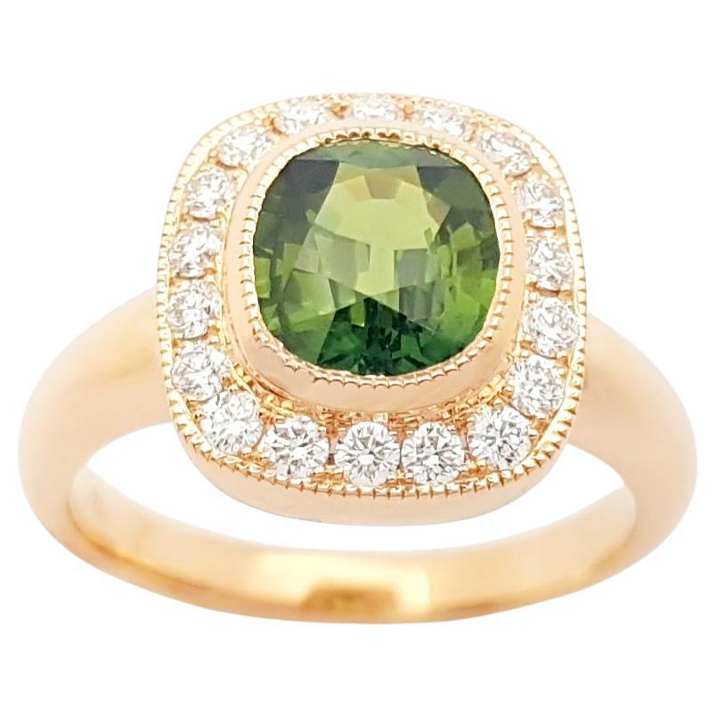Green Sapphire with Diamond Ring set in 18K Rose Gold Settings
