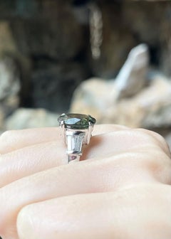Green Sapphire with Diamond Ring set in Platinum 950 Settings