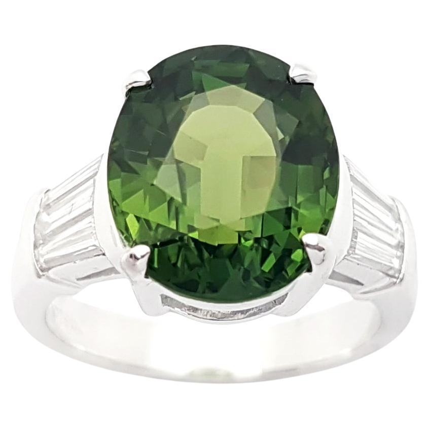Green Sapphire with Diamond Ring set in Platinum 950 Settings
