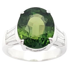 Green Sapphire with Diamond Ring set in Platinum 950 Settings