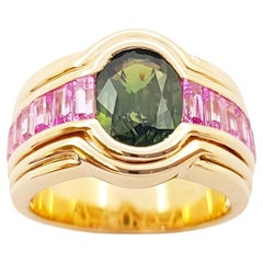 Green Sapphire with Pink Sapphire Ring set in 18K Gold Settings