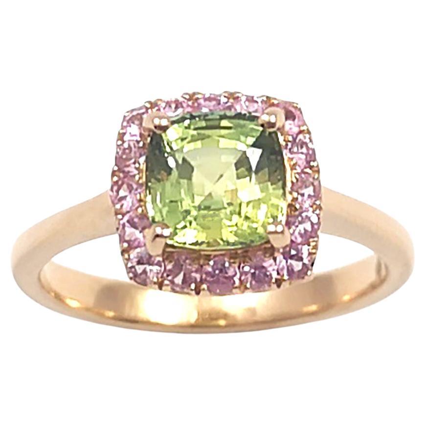 Green Sapphire with Pink Sapphire Ring set in 18K Rose Gold Settings