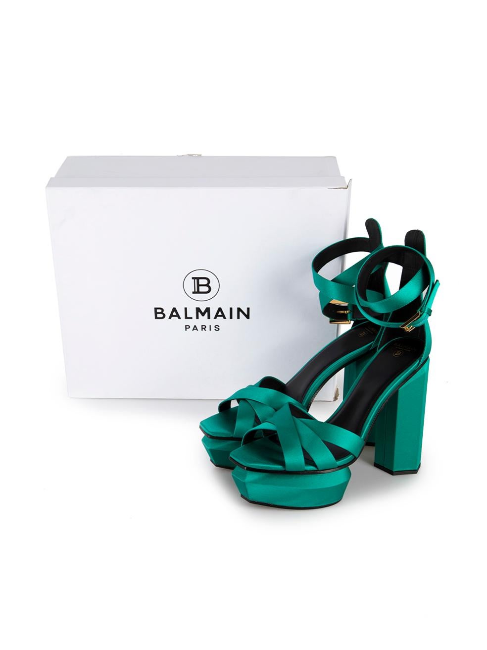 Green Satin Ava Platform Sandals Size IT 39.5 For Sale 1