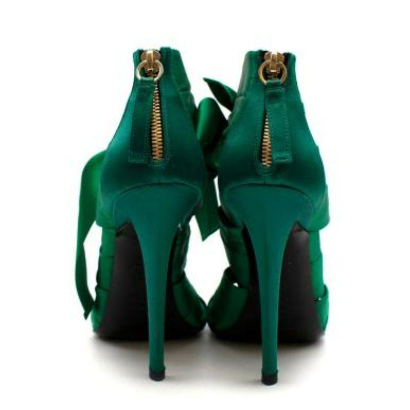 Women's Green Satin Caged lace-Up Sandals For Sale