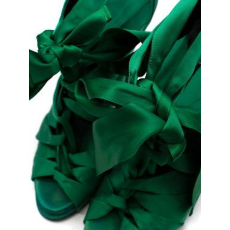Green Satin Caged lace-Up Sandals For Sale 1
