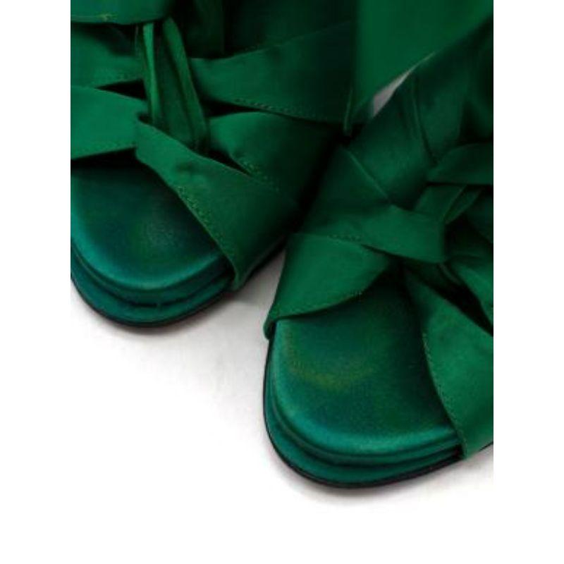 Green Satin Caged lace-Up Sandals For Sale 4