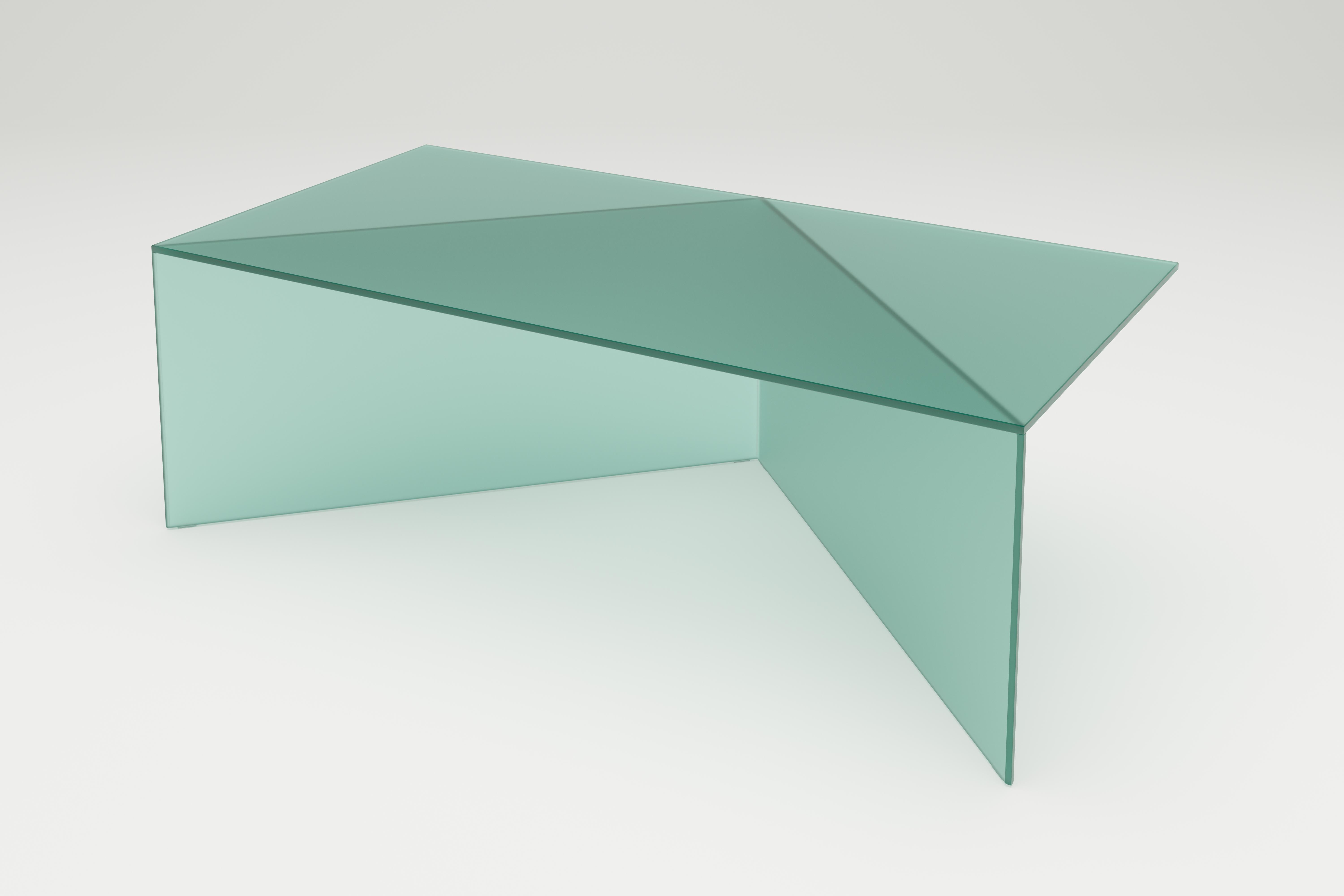 Green Satin glass Poly Square coffe table by Sebastian Scherer
Dimensions: D120 x W30 x H40 cm
Materials: Solid coloured glass.
Weight: 34.4 kg.
Also Available: Colours:Clear white (transparent) / clear green / clear blue / clear bronze / clear