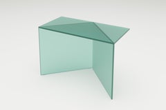 Green Satin Glass Poly Square Coffe Table by Sebastian Scherer