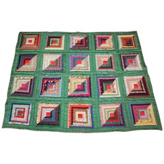 Antique Green Satin Log Cabin Quilt