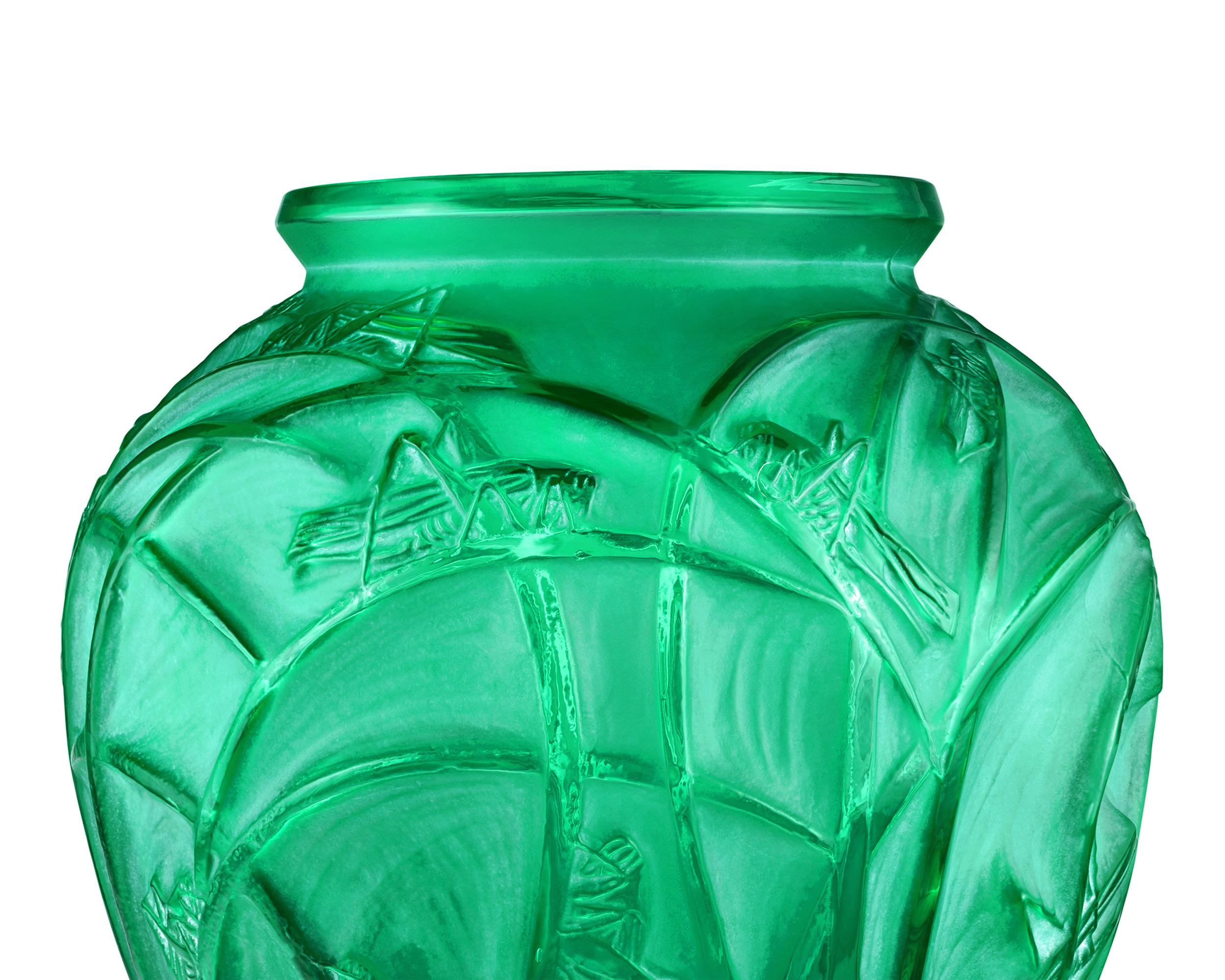 Art Deco Green Sauterelles Vase by René Lalique For Sale