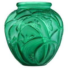 Green Sauterelles Vase by René Lalique