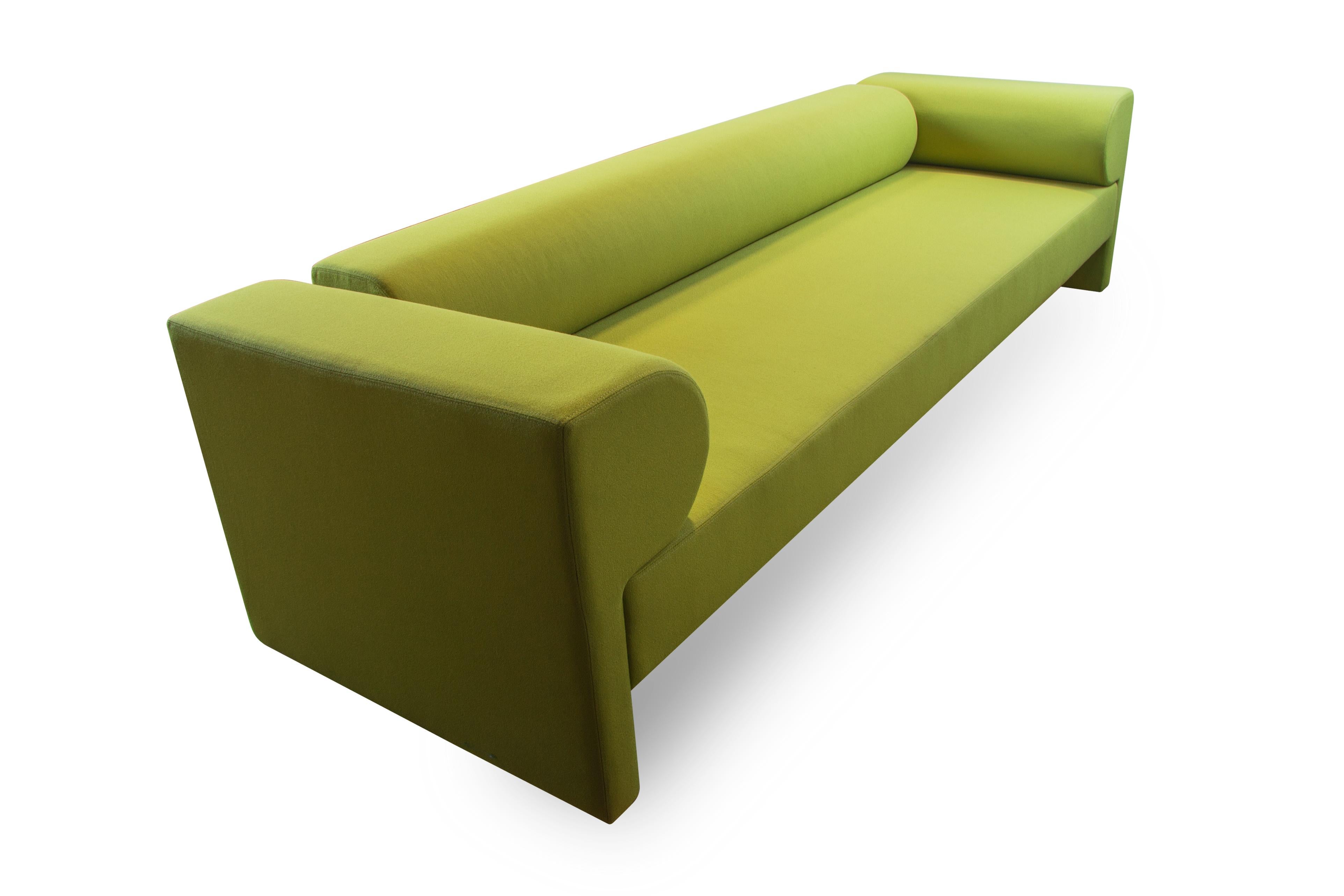Green say sofa by Gentner Design
Dimensions: D 271 x W 86 x H 63.5 cm
Materials: fabric
COM available.

Strong formal lines and geometric shapes seem like puzzle pieces that come together defining the Say Sofa. COM options and other