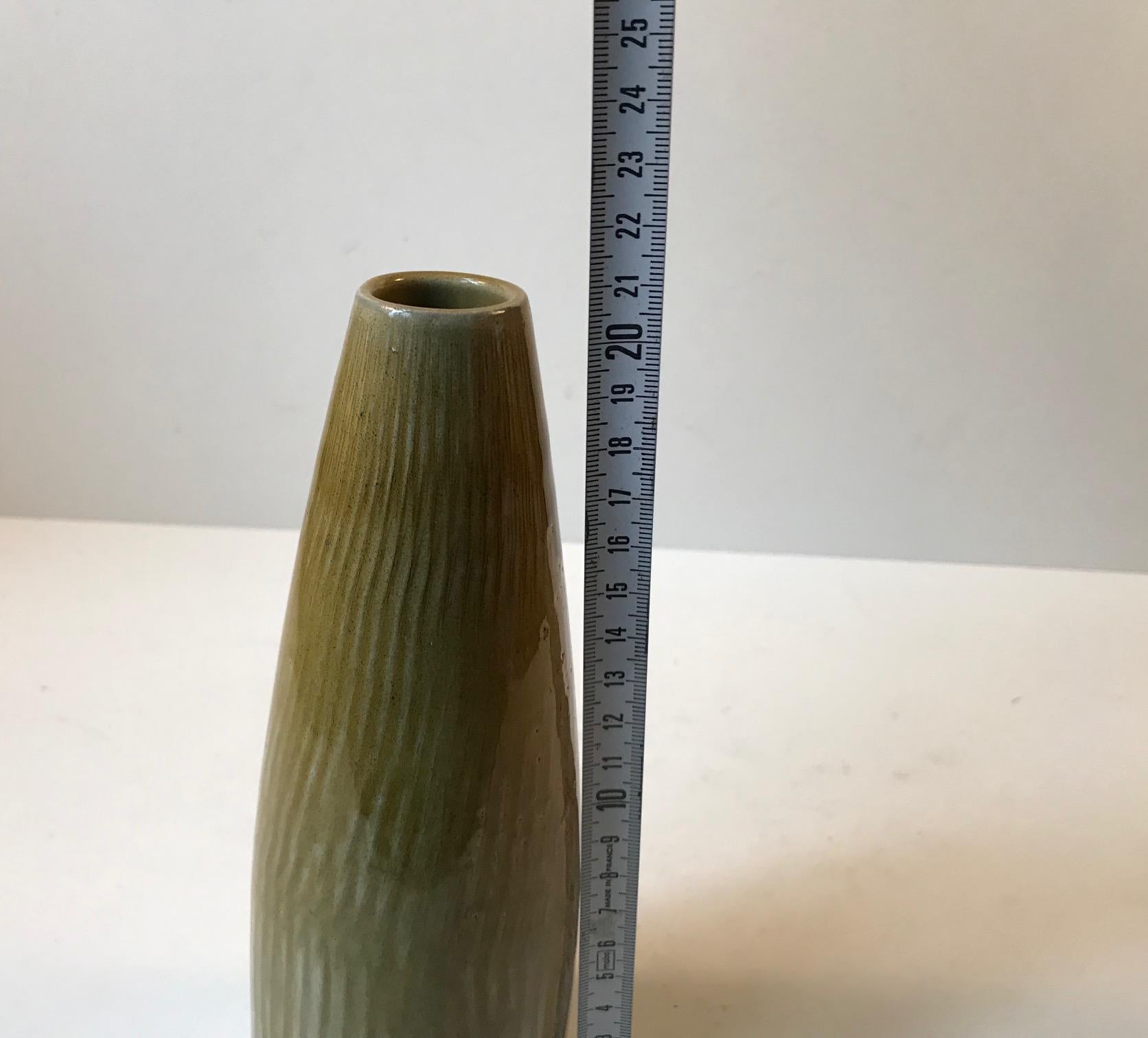 Gunnar Nylund Green Glazed Scandinavian Stoneware Vase, 1960s For Sale 1
