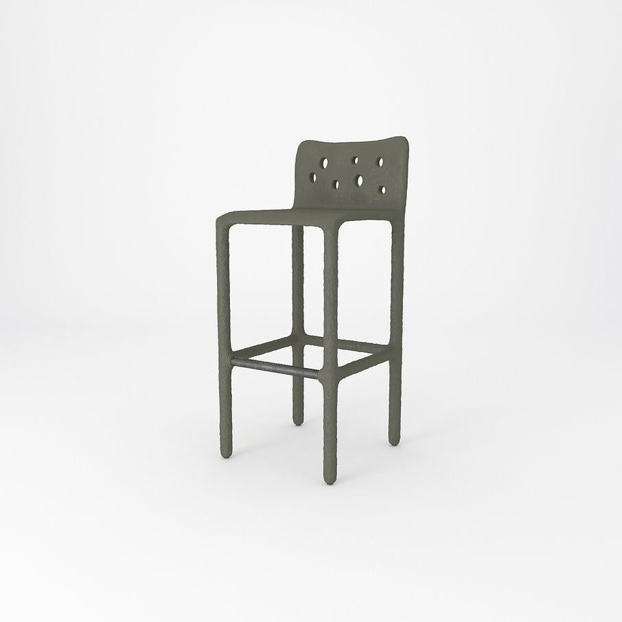 Green Sculpted Contemporary Chair by Faina
Design: Victoriya Yakusha
Material: steel, flax rubber, biopolymer, cellulose
Dimensions: Height: 106 x Width: 45 x Sitting place width: 49 Legs height: 80 cm
Weight: 20 kilos.
Outdoot finish