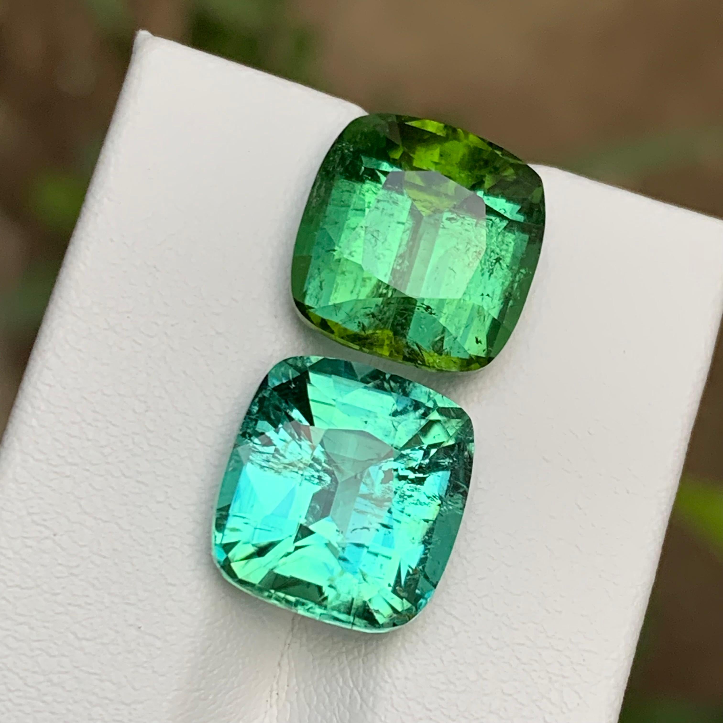 Contemporary Green & Seafoam Green Natural Tourmaline Gemstones 19.10 Ct Cushion Cut Jewelry For Sale