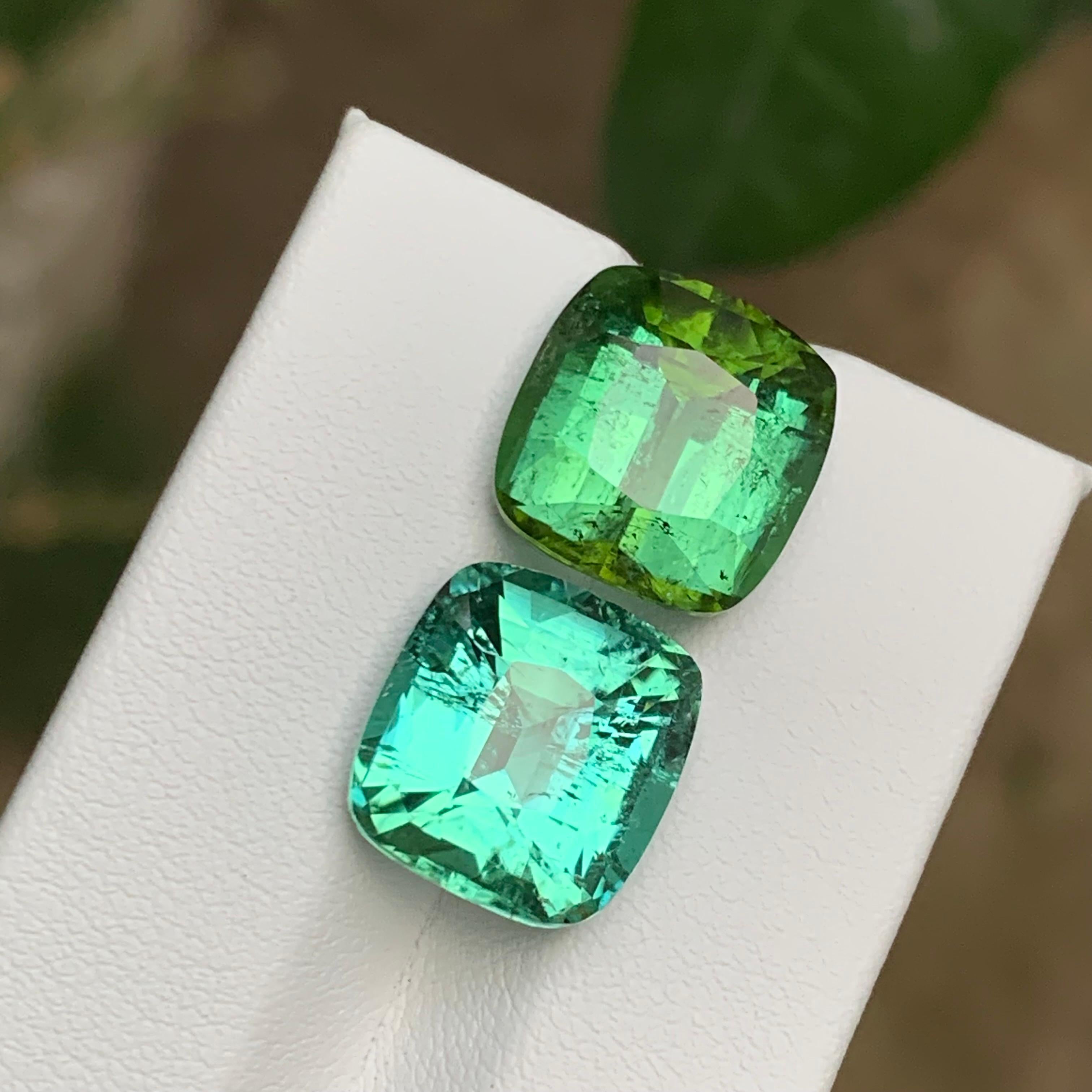 Green & Seafoam Green Natural Tourmaline Gemstones 19.10 Ct Cushion Cut Jewelry In New Condition For Sale In Peshawar, PK