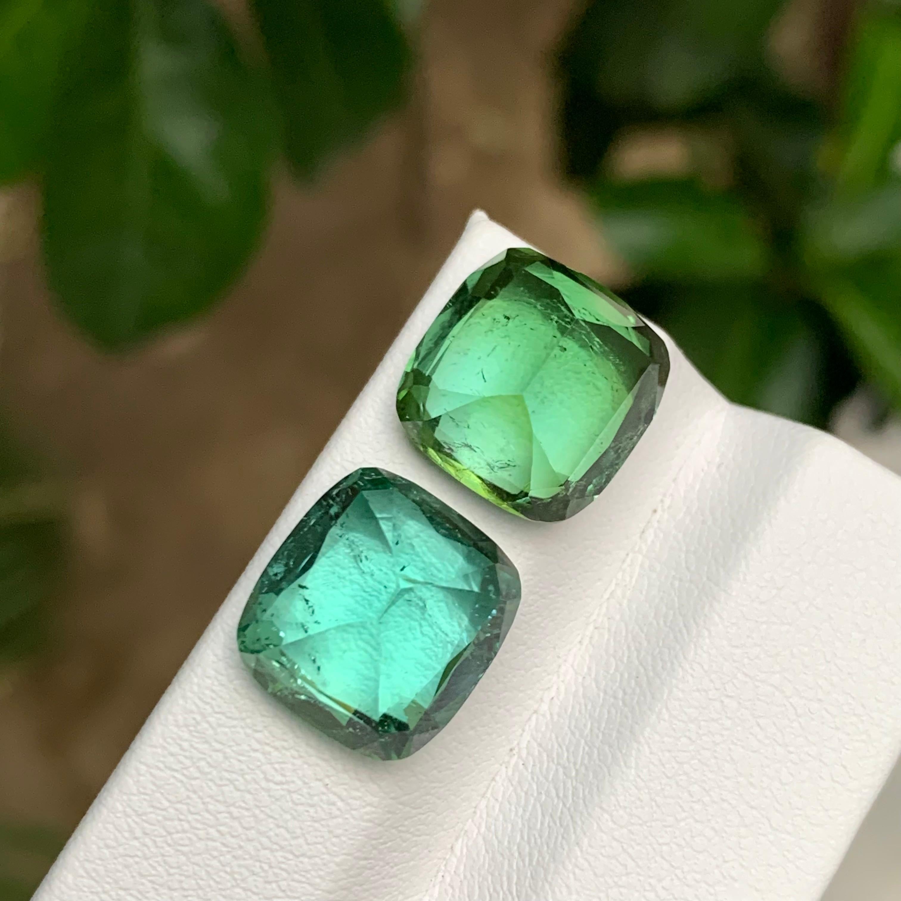 Green & Seafoam Green Natural Tourmaline Gemstones 19.10 Ct Cushion Cut Jewelry For Sale 1