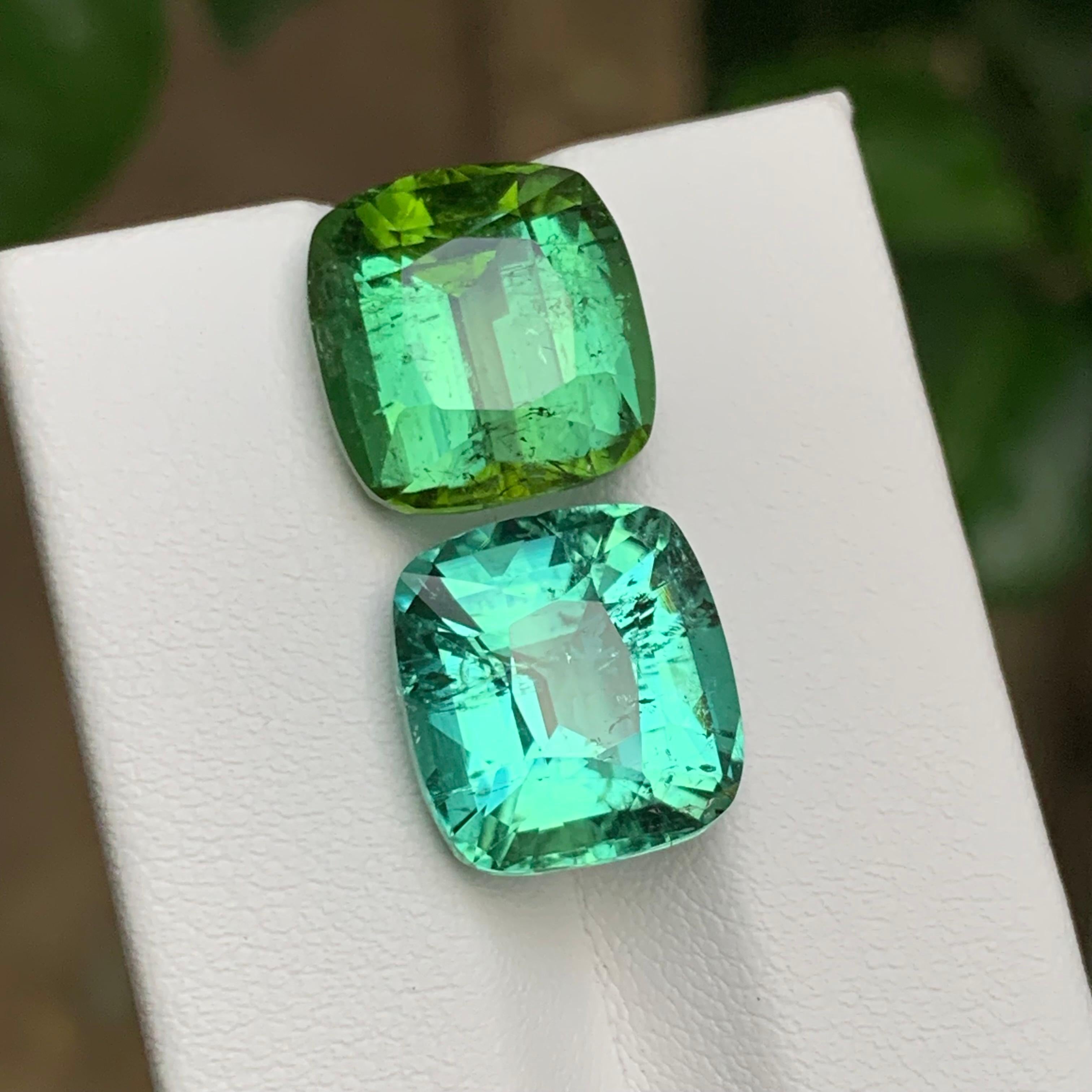 Green & Seafoam Green Natural Tourmaline Gemstones 19.10 Ct Cushion Cut Jewelry For Sale 2
