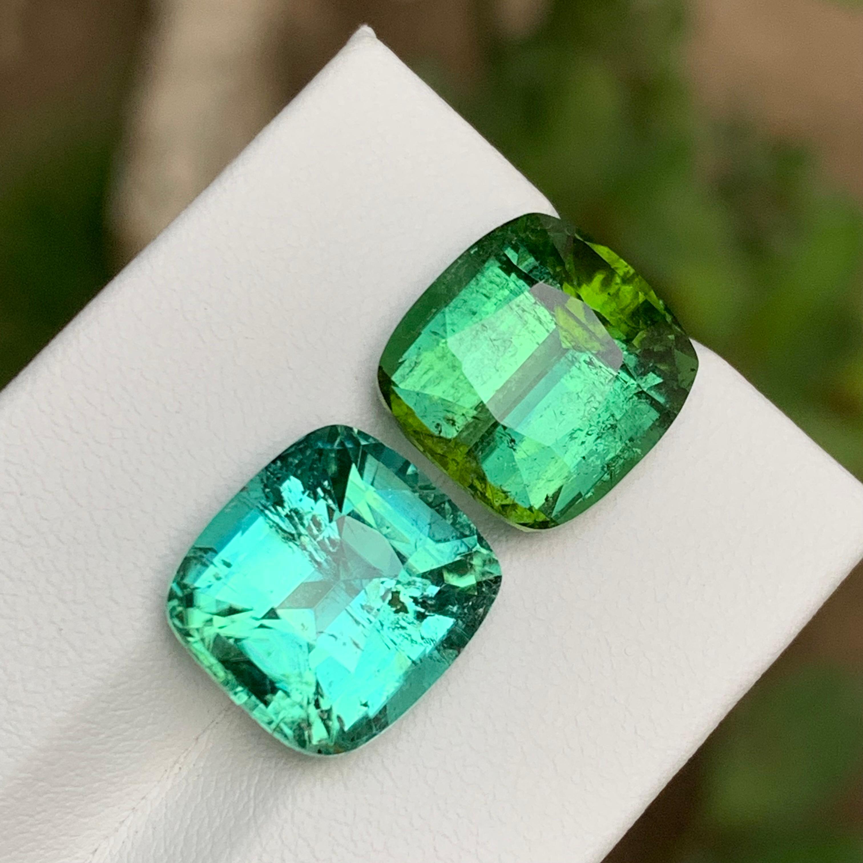 Green & Seafoam Green Natural Tourmaline Gemstones 19.10 Ct Cushion Cut Jewelry For Sale 3