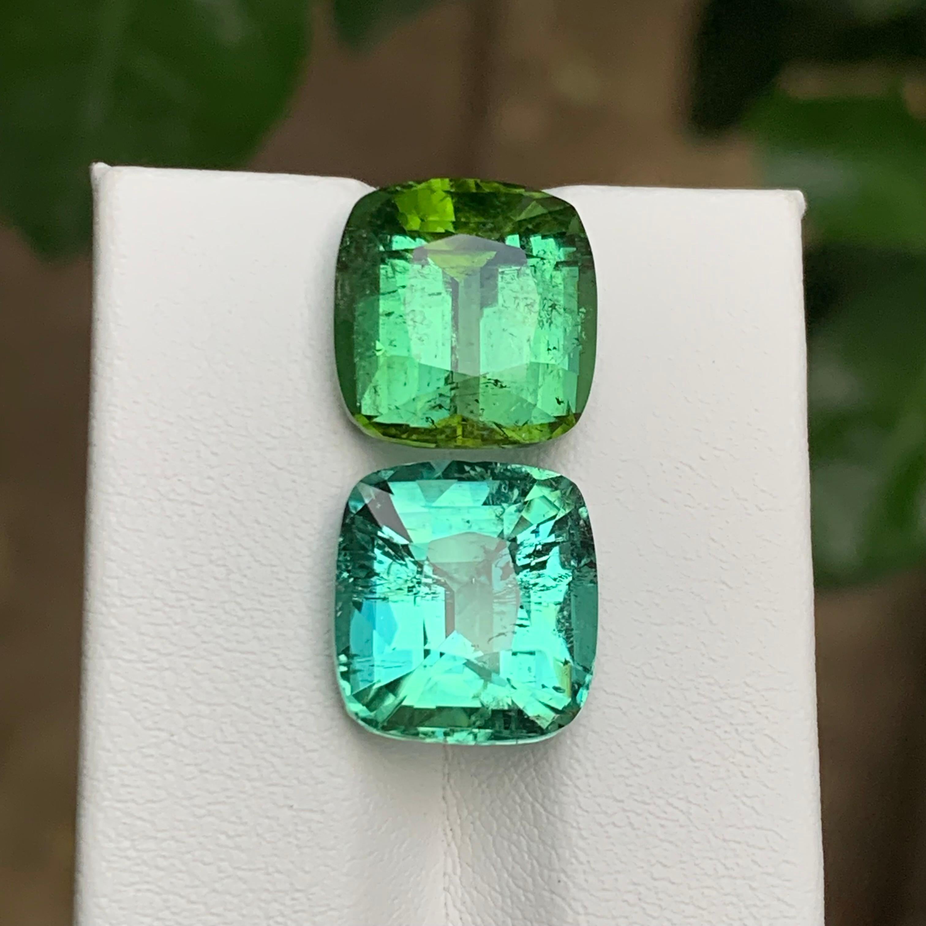 Green & Seafoam Green Natural Tourmaline Gemstones 19.10 Ct Cushion Cut Jewelry For Sale 4