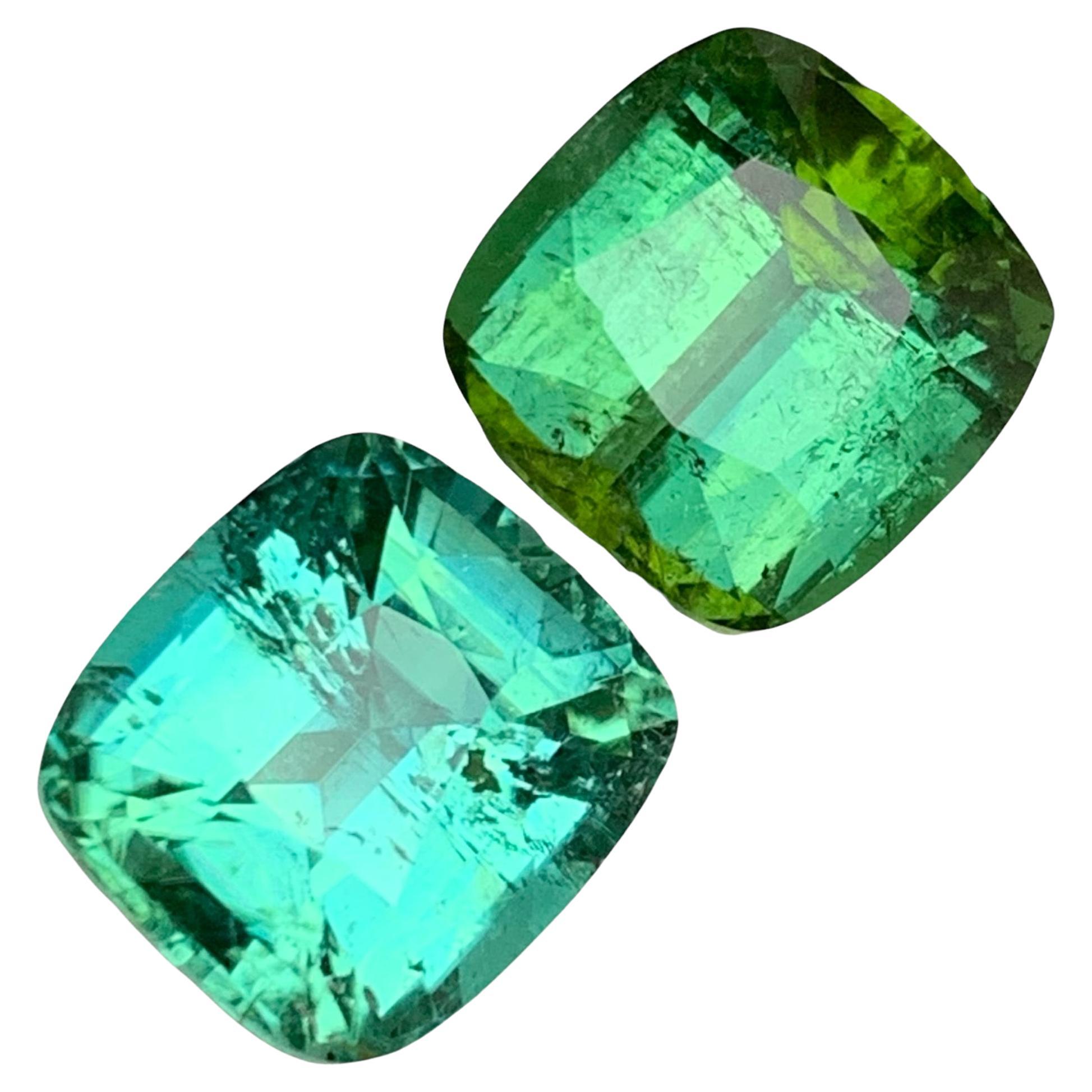 Green & Seafoam Green Natural Tourmaline Gemstones 19.10 Ct Cushion Cut Jewelry