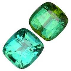 Green & Seafoam Green Natural Tourmaline Gemstones 19.10 Ct Cushion Cut Jewelry