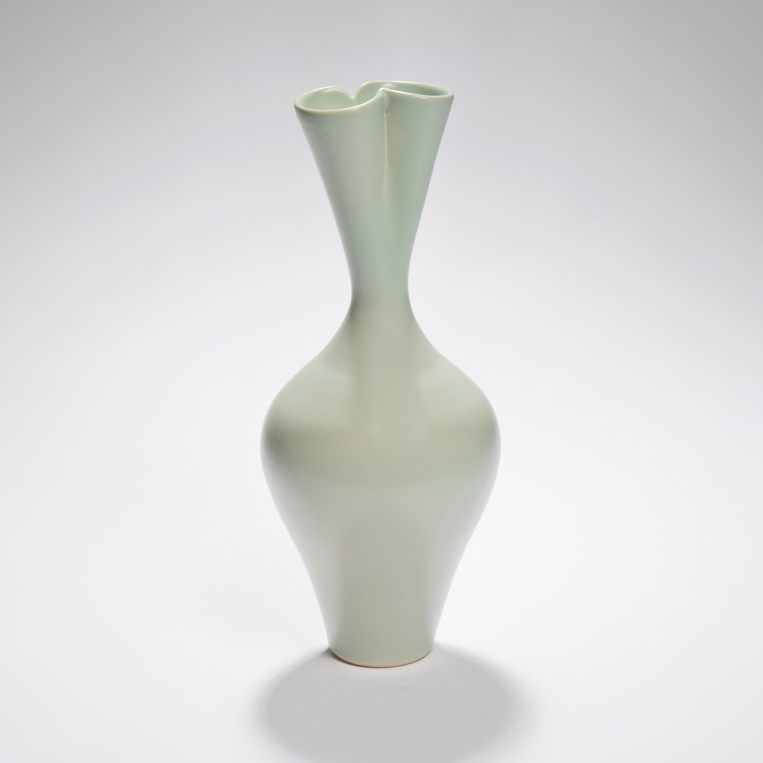 Organic Modern Green Seed Pod, Unique Celadon Hand Thrown Porcelain Vase by Vivienne Foley For Sale