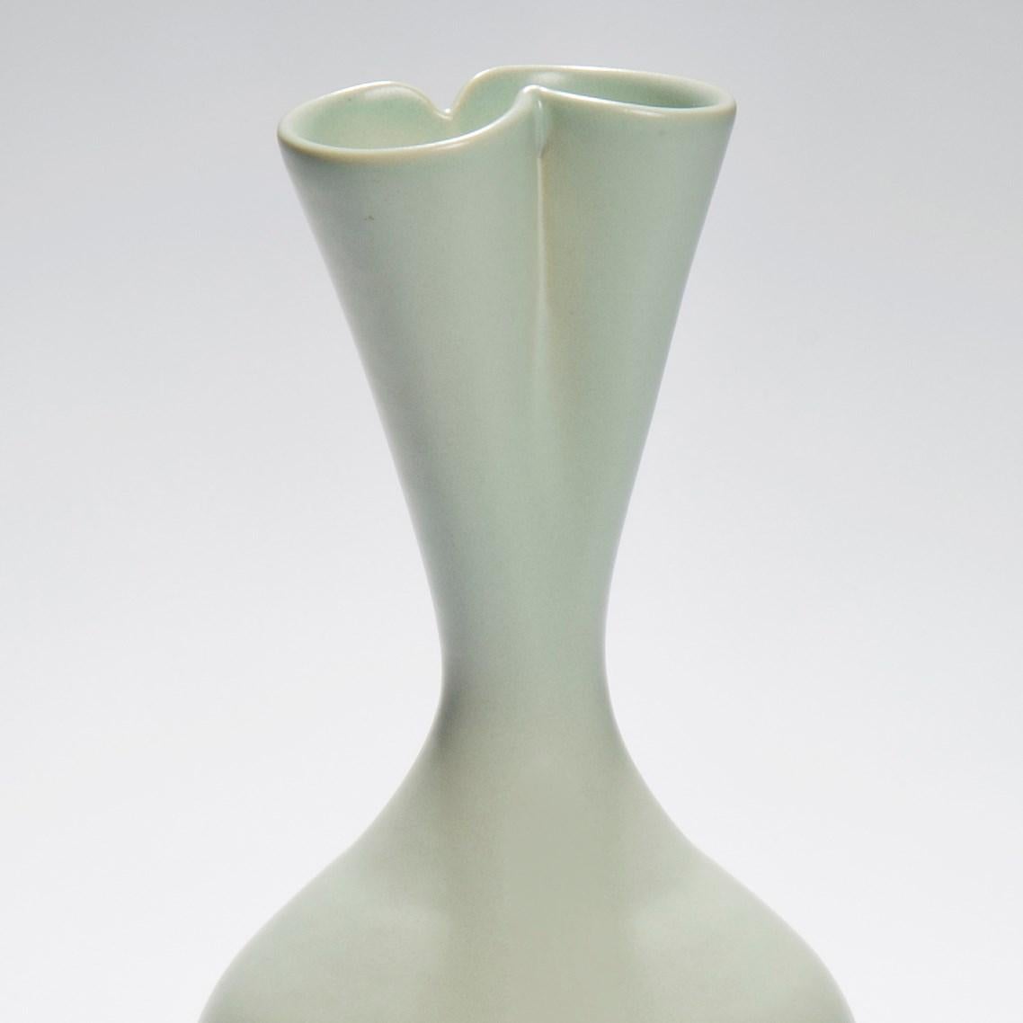 British Green Seed Pod, Unique Celadon Hand Thrown Porcelain Vase by Vivienne Foley For Sale