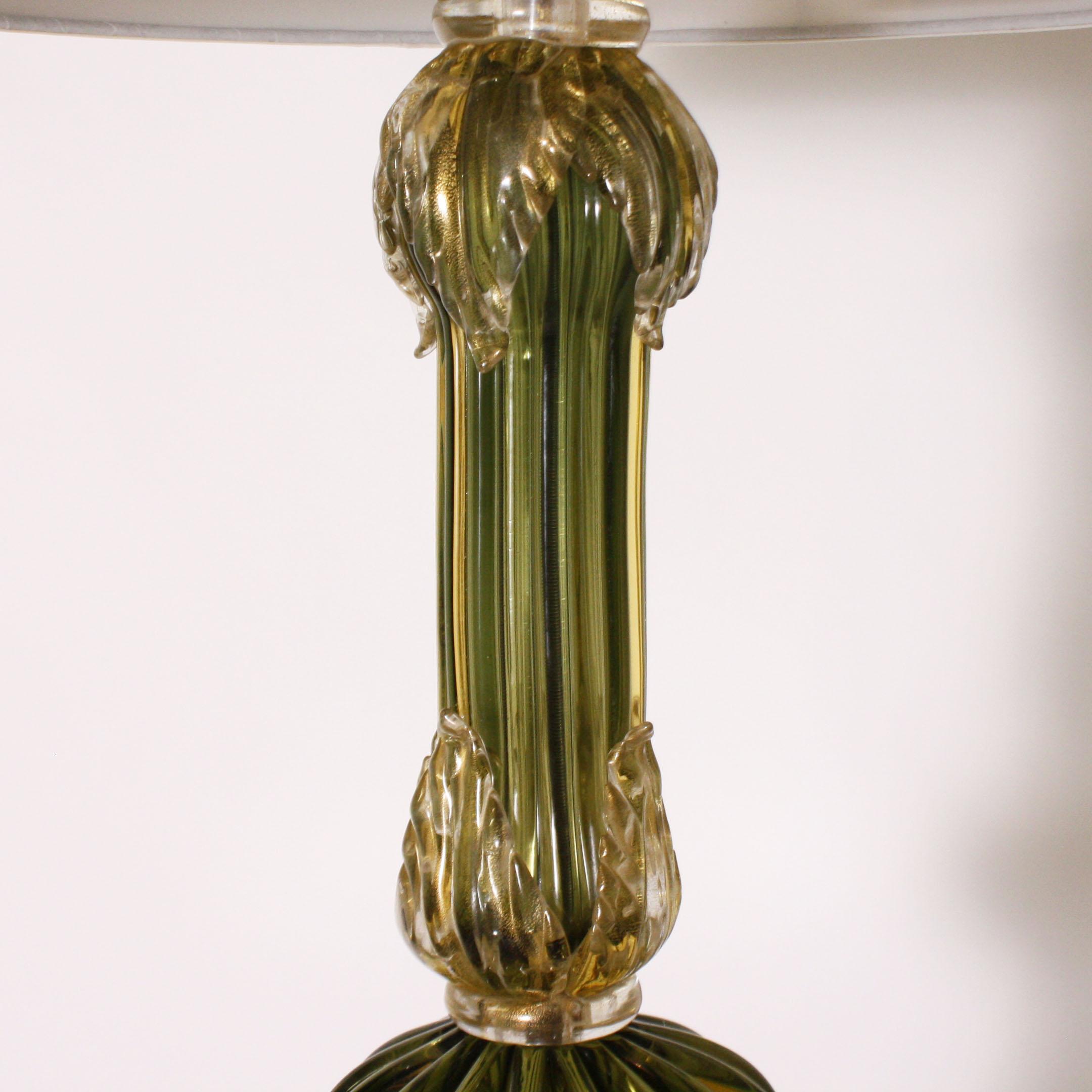 Green Seguso for Marbro Lamp with Gold Leaves, circa 1960 1