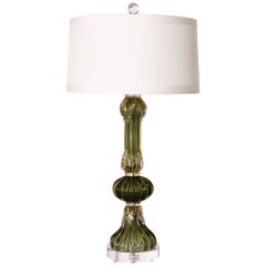 Green Seguso for Marbro Lamp with Gold Leaves, circa 1960
