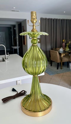 Absinthe Green Seguso Glass Murano Table Lamp