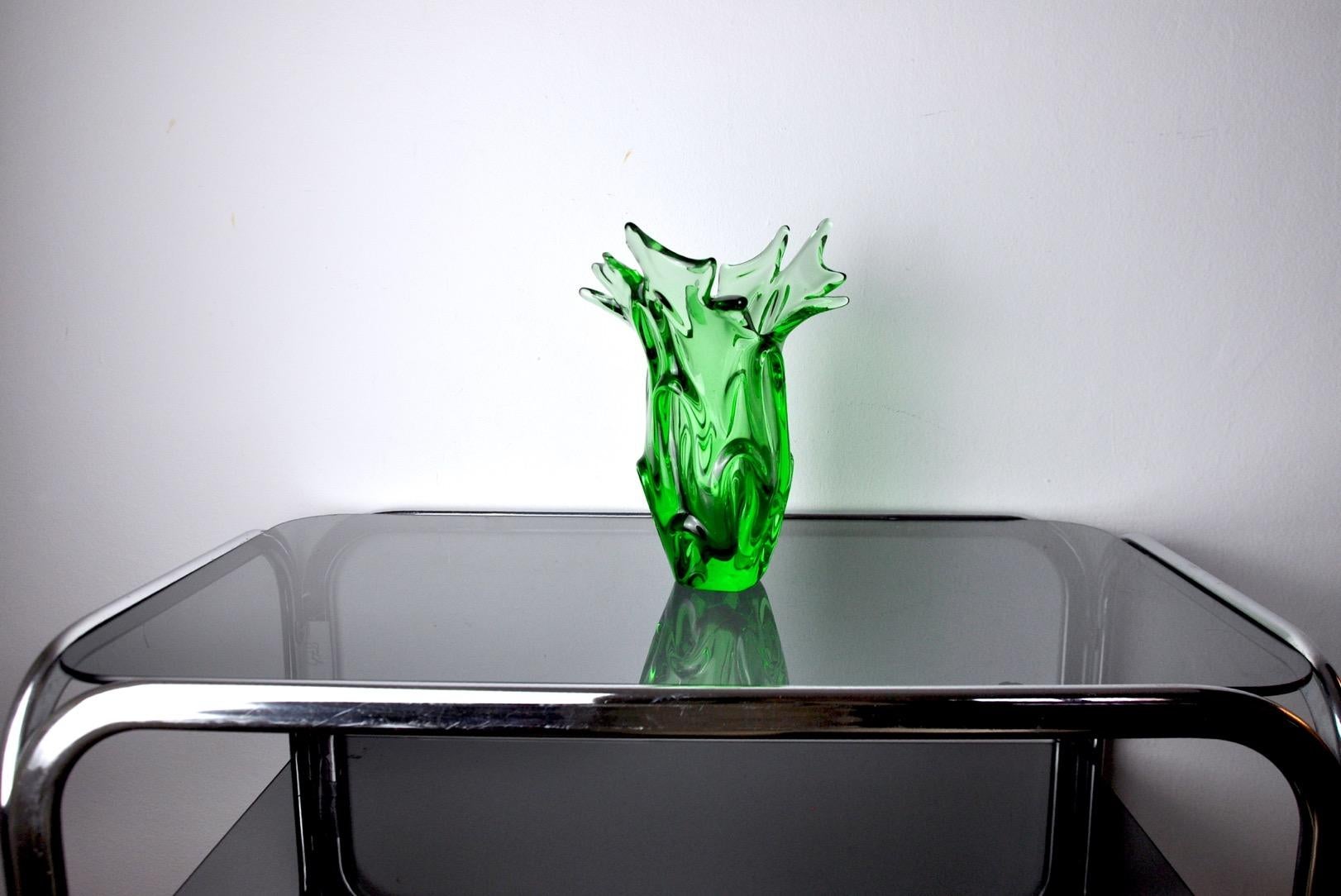 Mid-20th Century Green Seguso Vase in Murano Glass, Italy, 1960 For Sale