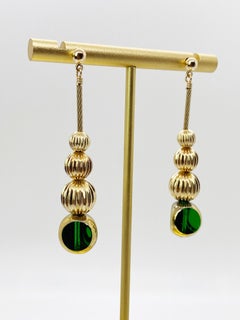 Green Semi Round German Beads Disco Earrings