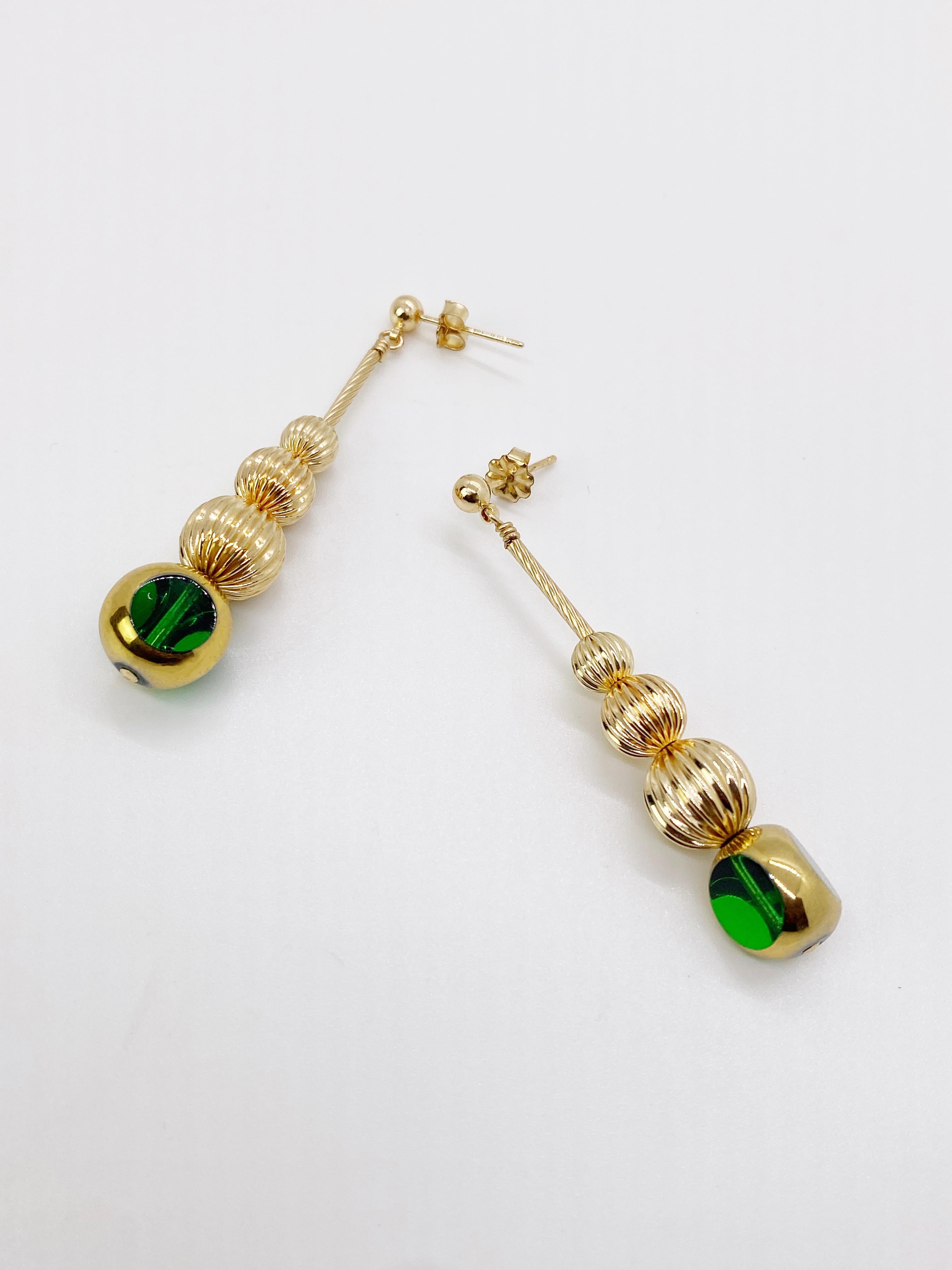 Modern Green Semi Round German Beads Disco Earrings For Sale